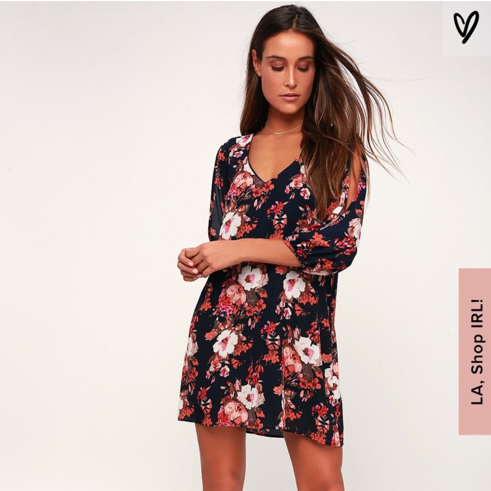 Lulus Shifting Dears Navy Blue Floral Print Dres